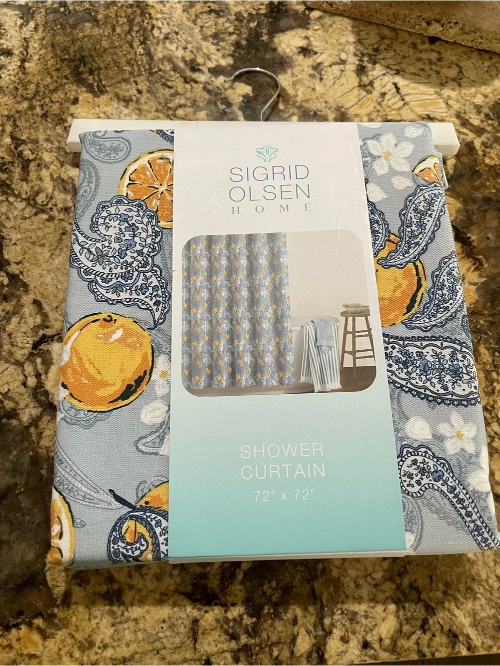 Sigrid Olsen Mediterranean lemon and paisley design shower curtain - 72”x72” NEW